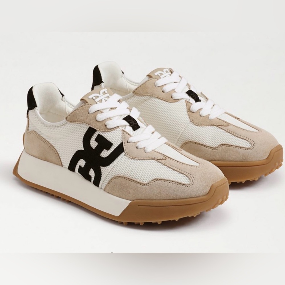 Sam Edelman Beige and White Langley Lace Up Sneakers